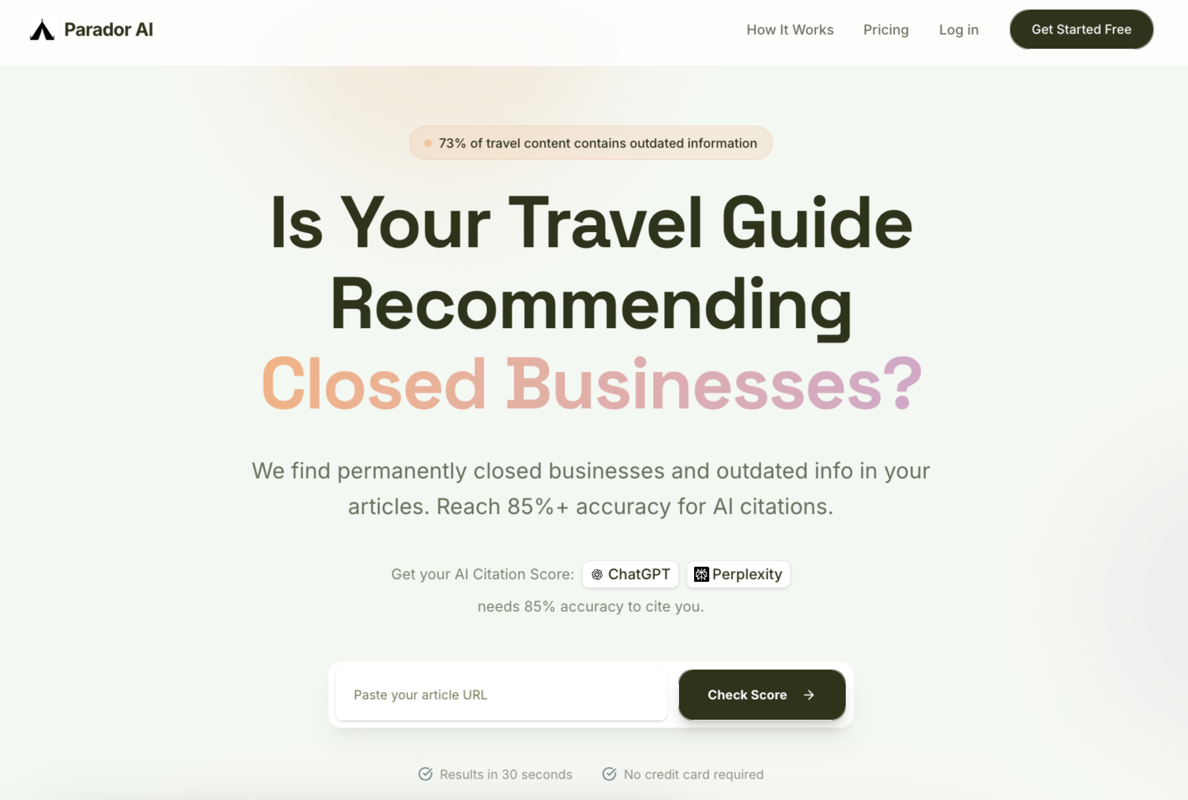 Parador AI landing page